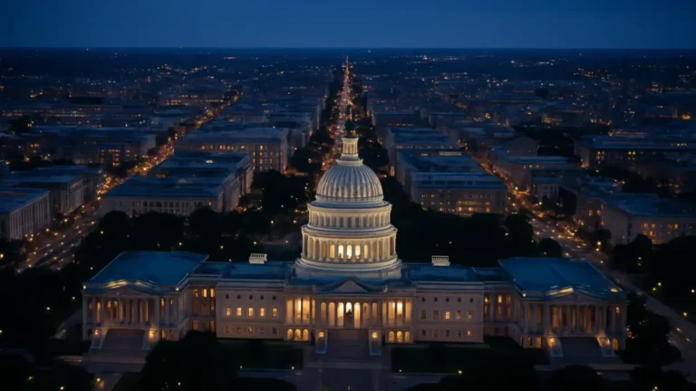 Vue aérienne du Capitole américain au crépuscule