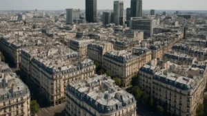 Vue aérienne d'un patrimoine immobilier tertiaire européen diversifié
