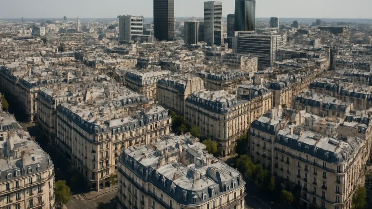 Vue aérienne d'un patrimoine immobilier tertiaire européen diversifié